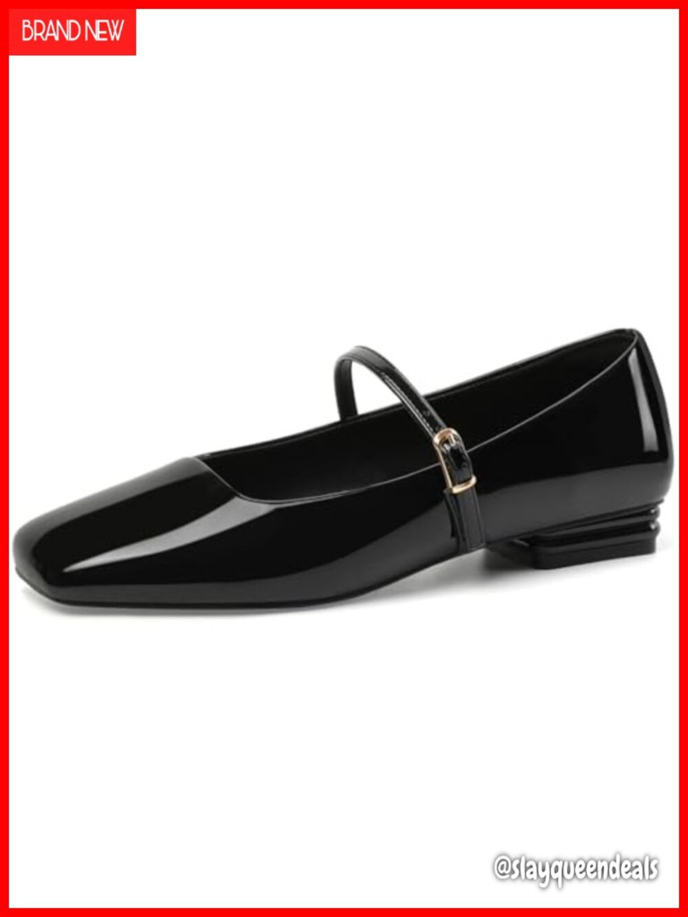 Women's Faux Leather Ballet Flats Square Toe Mary Jane Ankle Buckle Comfort